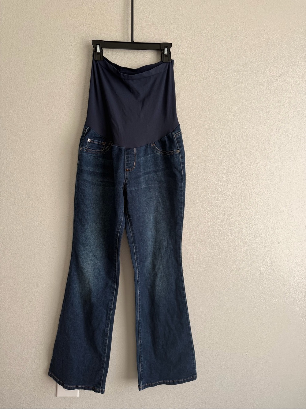 Indigo Blue Premium Denim Maternity Bootcut Jeans Full Belly Panel Size PL